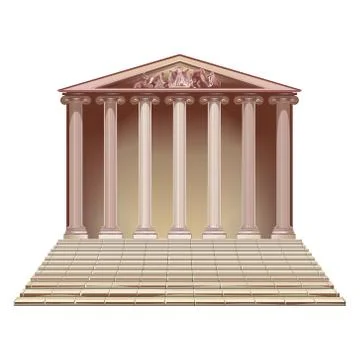 Ancient building with Ionic columns. Ilustración de archivo