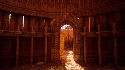 Ancient Building With Large Door Ilustración de archivo