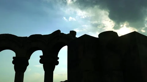 Ancient Building At Night With Clouds Stock Footage 58676500