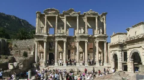 Ancient buildings in Ephesus Stock Footage