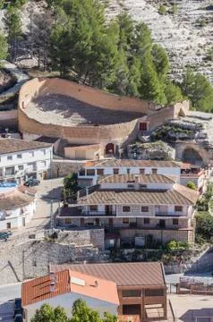 Ancient bullring, this square is constructed in the shape of ship and byline  Stock Photos