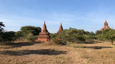Ancient Burmese Temples in Bagan Stock Footage 122232902