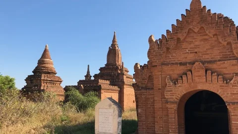 Ancient Burmese Temples in Bagan Stock Footage 122232983