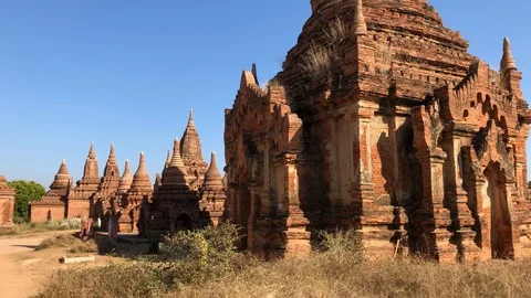Ancient Burmese Temples in Bagan Stock Footage 122233131