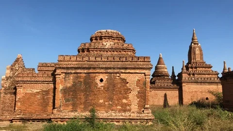 Ancient Burmese Temples in Bagan Stock Footage 122233133