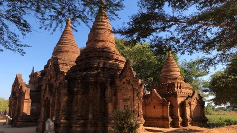 Ancient Burmese Temples in Bagan Stock Footage 122233136