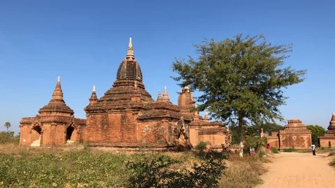 Ancient Burmese Temples in Bagan Stock Footage 122233166