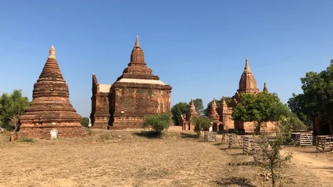 Ancient Burmese Temples in Bagan Stock Footage 122233483