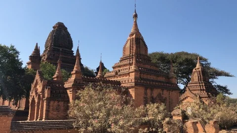 Ancient Burmese Temples in Bagan Stock Footage 122233558