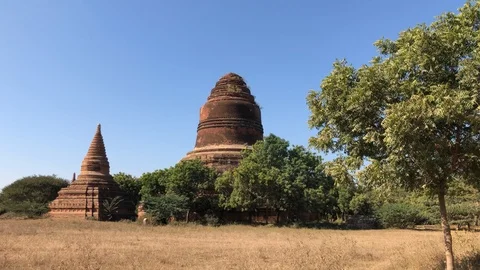 Ancient Burmese Temples in Bagan Stock Footage 122233595