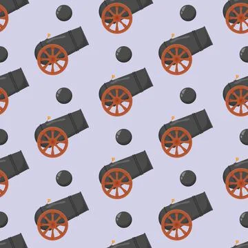 Ancient cannon seamless pattern. Flat vector illustration Stock Illustration
