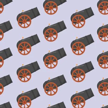 Ancient cannon seamless pattern. Flat vector illustration Stock Illustration