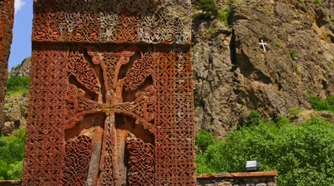 Ancient Carving of a Cross next to a Hillside Stock Footage 53202834