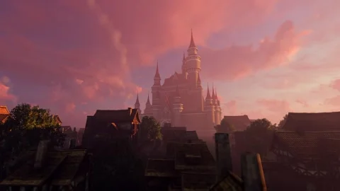Ancient castle and city at sunset Stock Footage 247275531