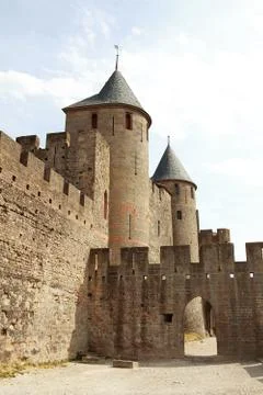 Ancient castle of carcasonne Stock Photos