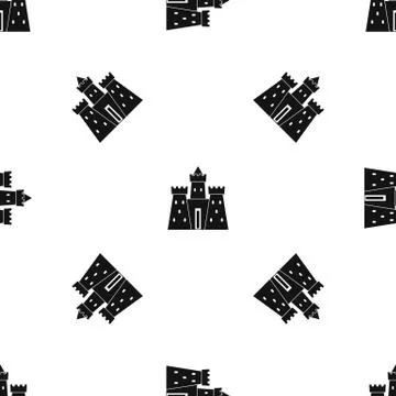 Ancient castle palace pattern seamless black Stock Illustration