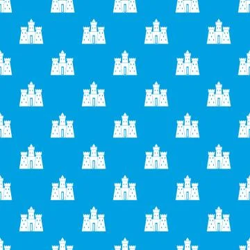 Ancient castle palace pattern seamless blue Stock Illustration