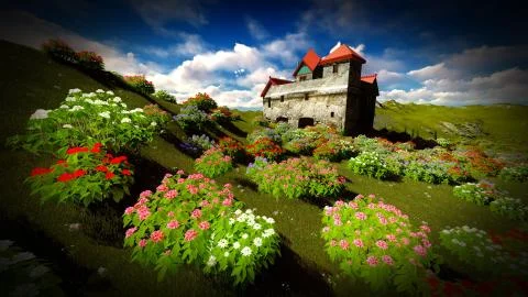 Ancient castle at sunset Illustrazione stock