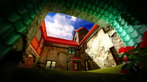 Ancient castle at sunset Stock Illustration