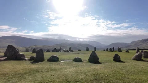 Ancient Castlerigg stone circle on grassy moorland near Keswick, Lake District Stock Footage 333707075