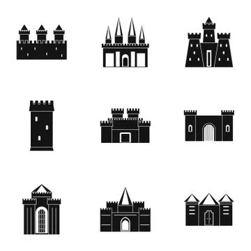 Ancient castles icon set, simple style Ilustración de archivo