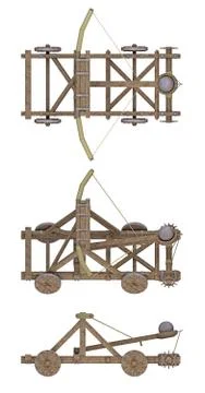 Ancient catapult isolated on white Stock Illustration