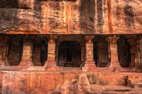 Ancient cave stone art from flat angle at morning 写真素材