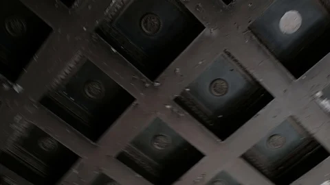 An ancient ceiling of an abandoned building with elements of decorative molding Stock Footage 89344275