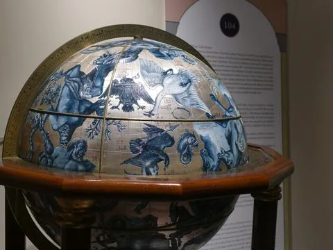 Ancient celestial globe showing zodiac constellations and arabic inscriptions Stock Photos