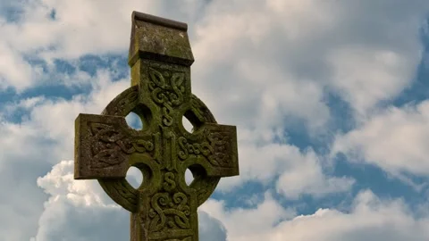 Ancient Celtic Stone Cross Stock Footage 336812688