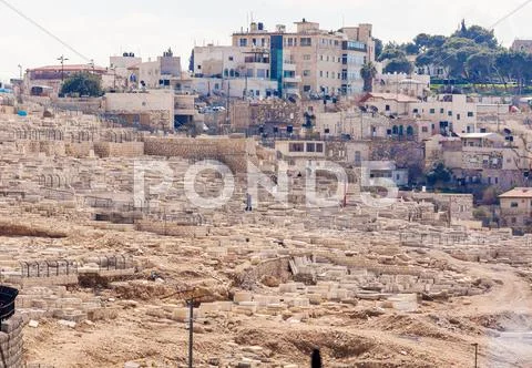 Ancient Cemetery at Olives Mountain, Jerusalem Stock Photos