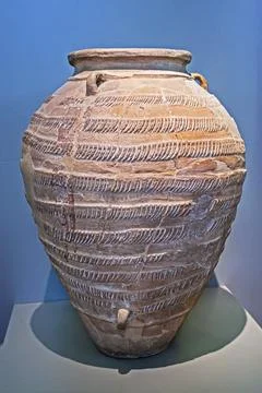 Ancient ceramic amphora with a pattern, October 15, 2025, at the National A.. Stock Photos