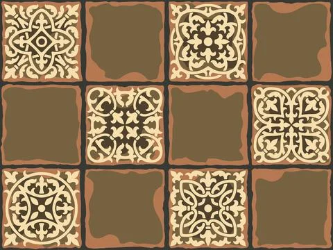 Ancient ceramic tile pattern. Wall or floor texture. Decorative antique stone Stock Illustration