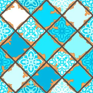 Ancient ceramic tile pattern. Wall or floor texture. Decorative antique stone Stock Illustration