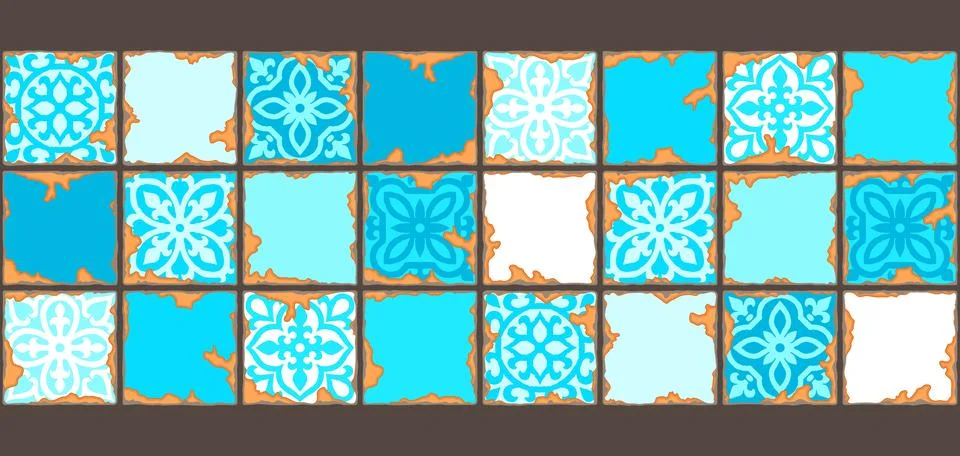 Ancient ceramic tile pattern. Wall or floor texture. Decorative antique stone Stock Illustration