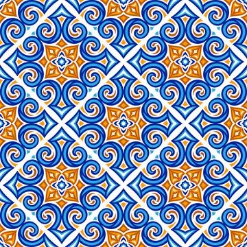 Ancient ceramic tile pattern. Wall or floor texture. Decorative antique stone Stock Illustration