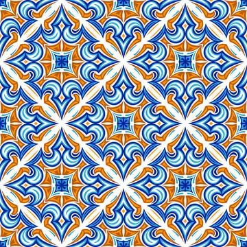Ancient ceramic tile pattern. Wall or floor texture. Decorative antique stone Stock Illustration