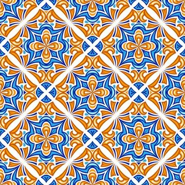 Ancient ceramic tile pattern. Wall or floor texture. Decorative antique stone Stock Illustration