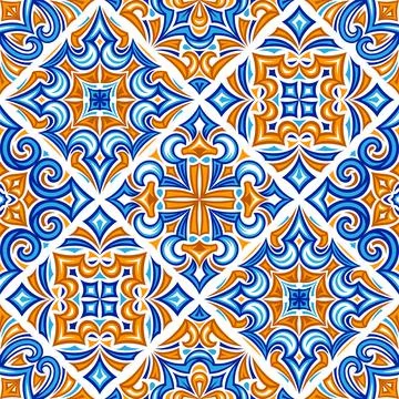 Ancient ceramic tile pattern. Wall or floor texture. Decorative antique stone Stock Illustration