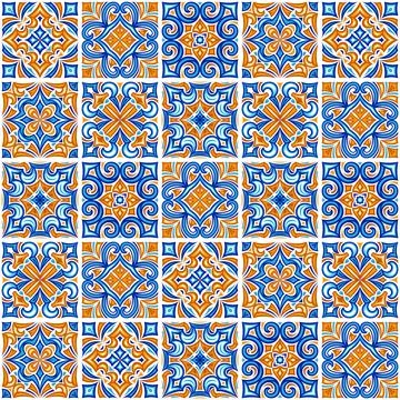 Ancient ceramic tile pattern. Wall or floor texture. Decorative antique stone Stock Illustration