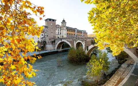 The ancient Cestio Bridge in Rome Stock Photos