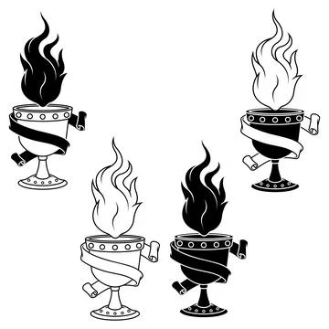 Ancient chalice lines with fire 库存插图