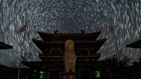 Ancient Chinese Architecture Starry Night Time-lapse with Galaxy and Zen Stock Footage 326671820