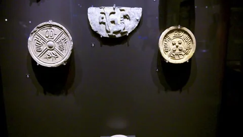 Ancient Chinese Eave Tiles with Inscribed Patterns Stock Footage 331241341