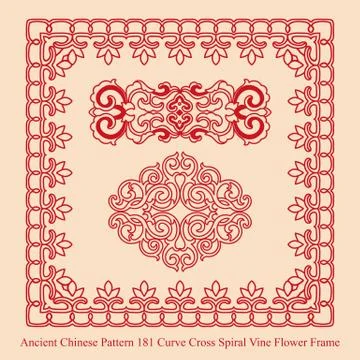 Ancient Chinese Pattern of Curve Cross Spiral Vine Flower Frame Stock Illustration