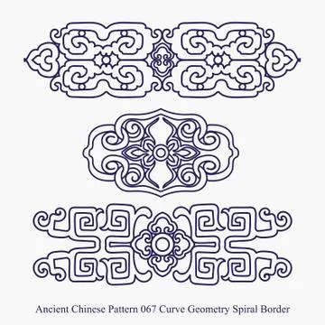 Ancient Chinese Pattern of Curve Geometry Spiral Border 스톡 일러스트