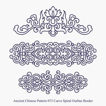 Ancient Chinese Pattern of Curve Spiral Outline Border Stock Illustration