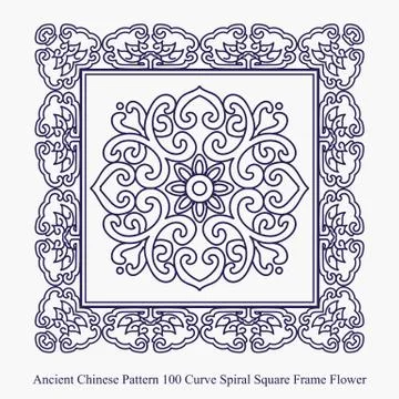 Ancient Chinese Pattern of Curve Spiral Square Frame Flower Illustrazione stock