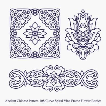 Ancient Chinese Pattern of Curve Spiral Vine Frame Flower Border Stock Illustration