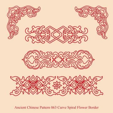 Ancient Chinese Pattern of Curve Spiral Flower Border Illustrazione stock